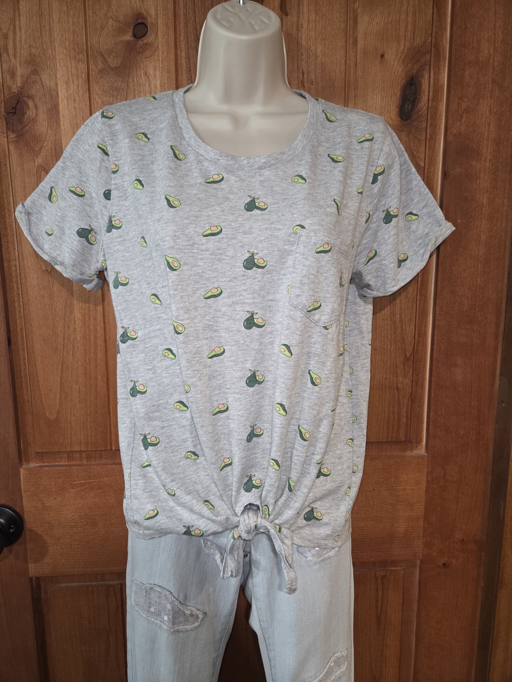 J. Crew Gray Avocado-Print Tie Front Short Sleeve Tee